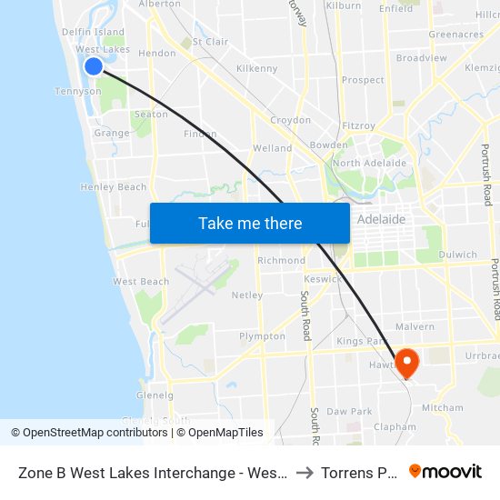 Zone B West Lakes Interchange - West side to Torrens Park map