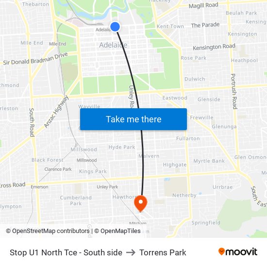 Stop U1 North Tce - South side to Torrens Park map