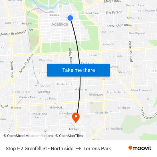 Stop H2 Grenfell St - North side to Torrens Park map