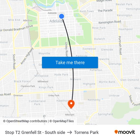 Stop T2 Grenfell St - South side to Torrens Park map