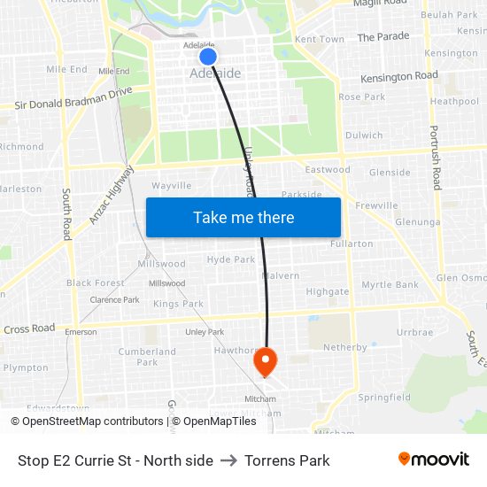 Stop E2 Currie St - North side to Torrens Park map