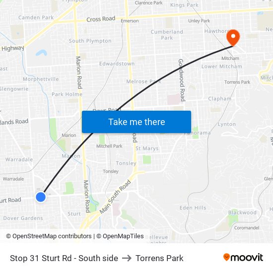 Stop 31 Sturt Rd - South side to Torrens Park map