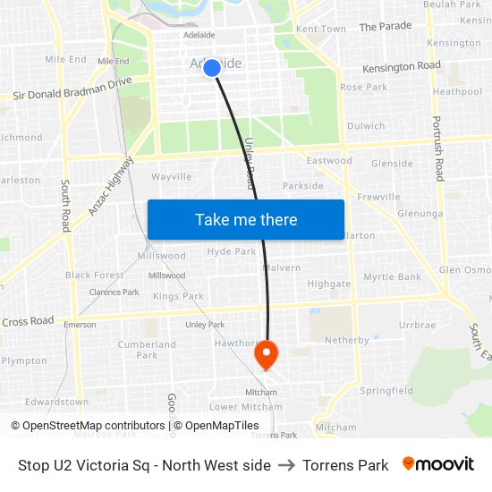 Stop U2 Victoria Sq - North West side to Torrens Park map