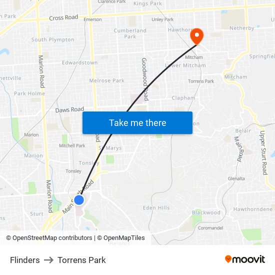 Flinders to Torrens Park map