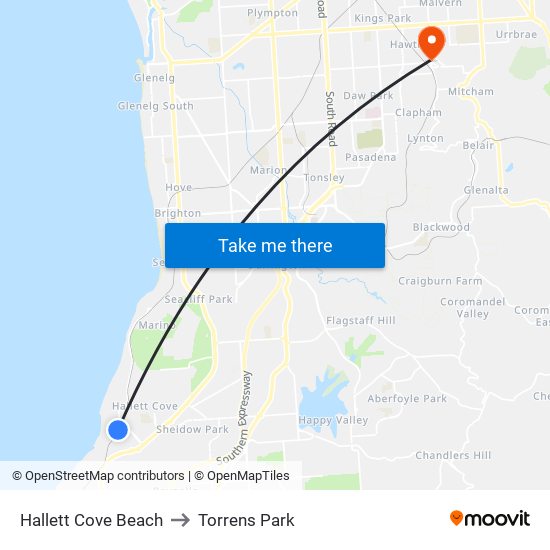 Hallett Cove Beach to Torrens Park map