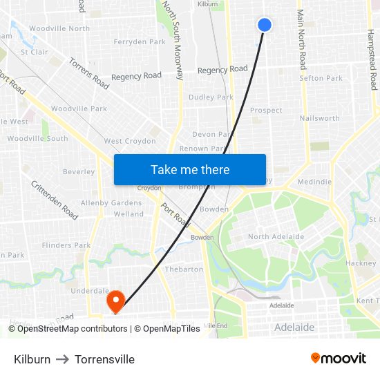 Kilburn to Torrensville map