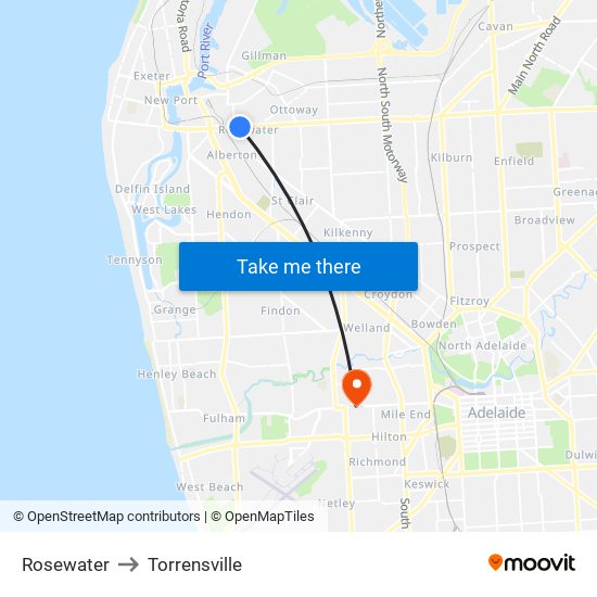 Rosewater to Torrensville map