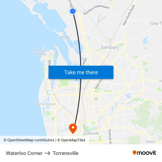 Waterloo Corner to Torrensville map