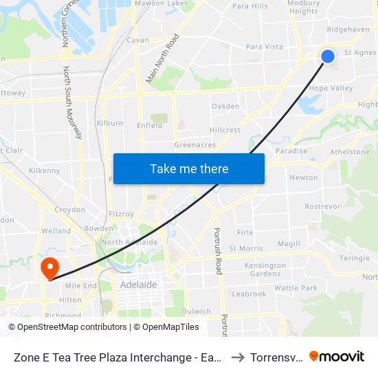 Zone E Tea Tree Plaza Interchange - East side to Torrensville map