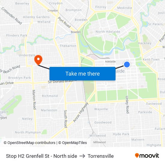 Stop H2 Grenfell St - North side to Torrensville map