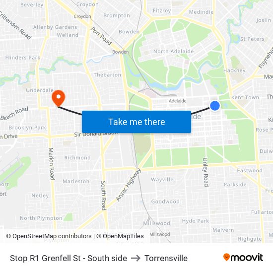 Stop R1 Grenfell St - South side to Torrensville map