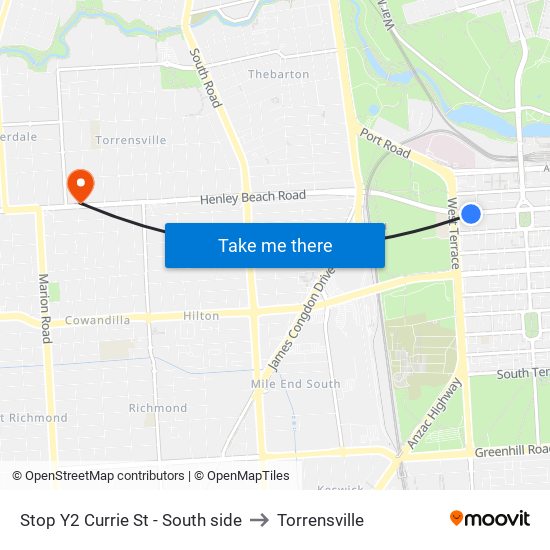 Stop Y2 Currie St - South side to Torrensville map