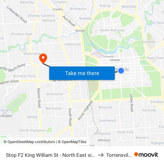 Stop F2 King William St - North East side to Torrensville map