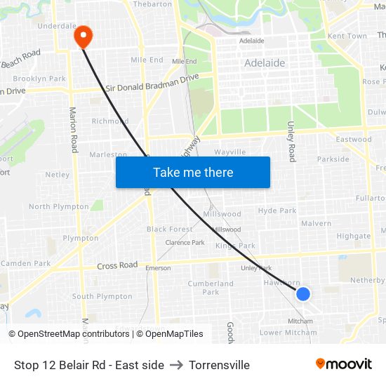 Stop 12 Belair Rd - East side to Torrensville map