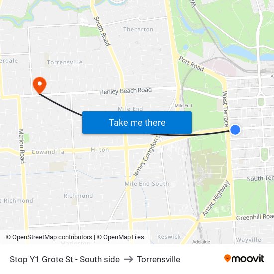 Stop Y1 Grote St - South side to Torrensville map