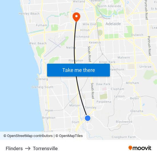 Flinders to Torrensville map