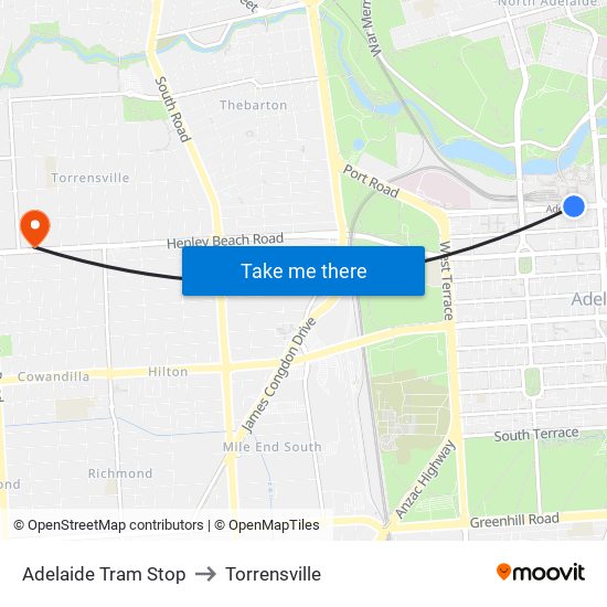 Adelaide Tram Stop to Torrensville map