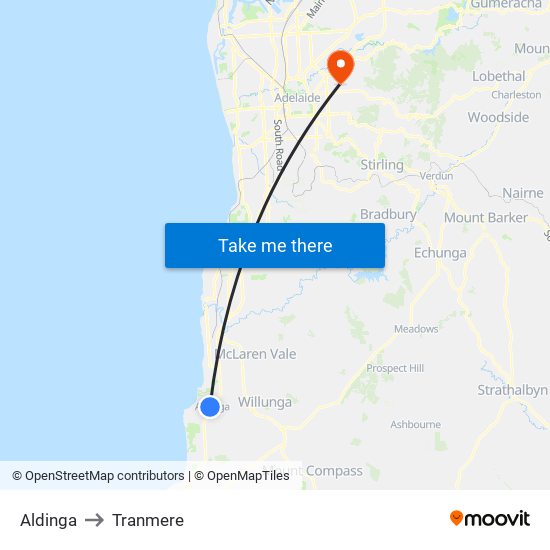 Aldinga to Tranmere map