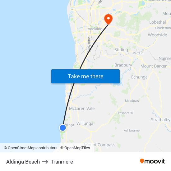 Aldinga Beach to Tranmere map
