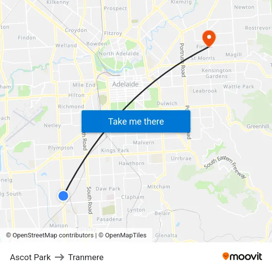 Ascot Park to Tranmere map