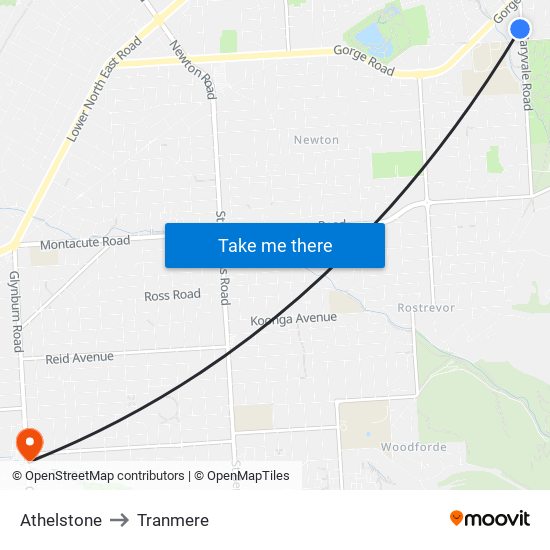 Athelstone to Tranmere map