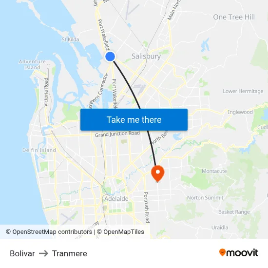Bolivar to Tranmere map
