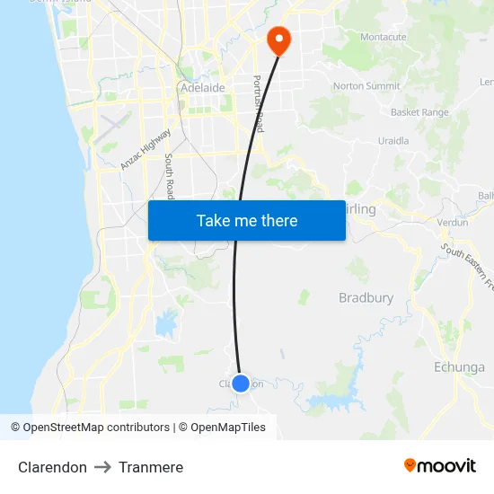 Clarendon to Tranmere map