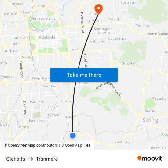 Glenalta to Tranmere map
