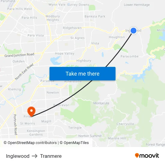 Inglewood to Tranmere map