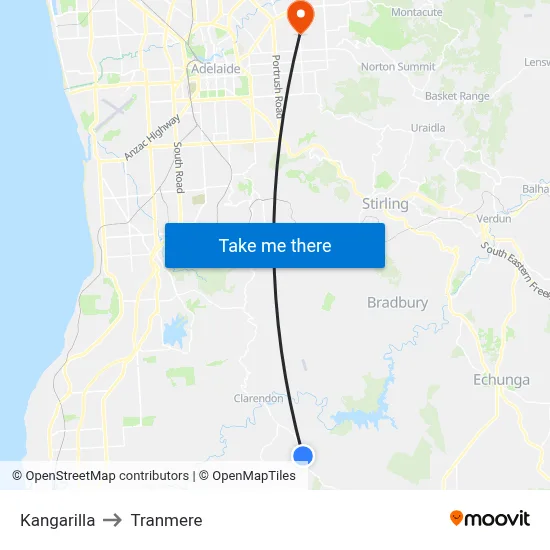 Kangarilla to Tranmere map