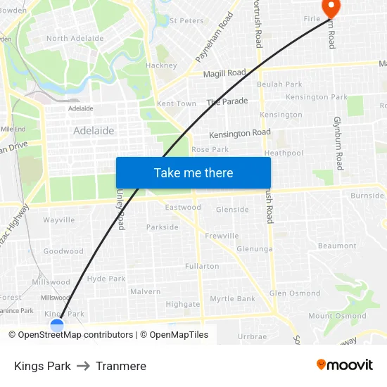 Kings Park to Tranmere map