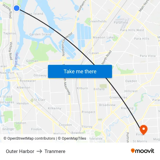Outer Harbor to Tranmere map