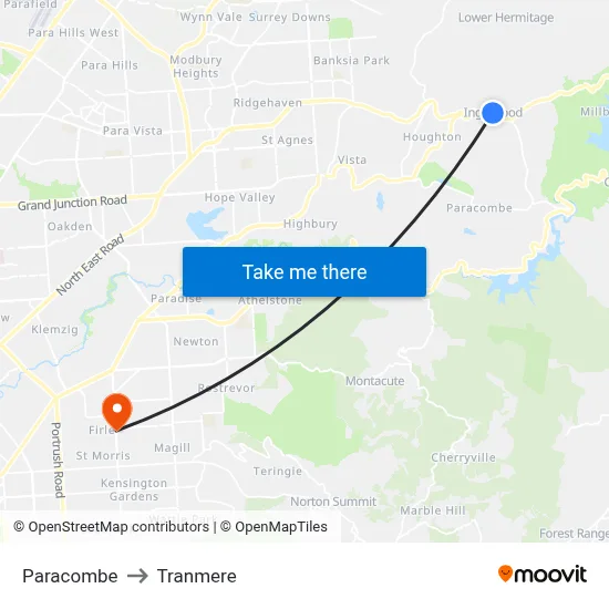 Paracombe to Tranmere map