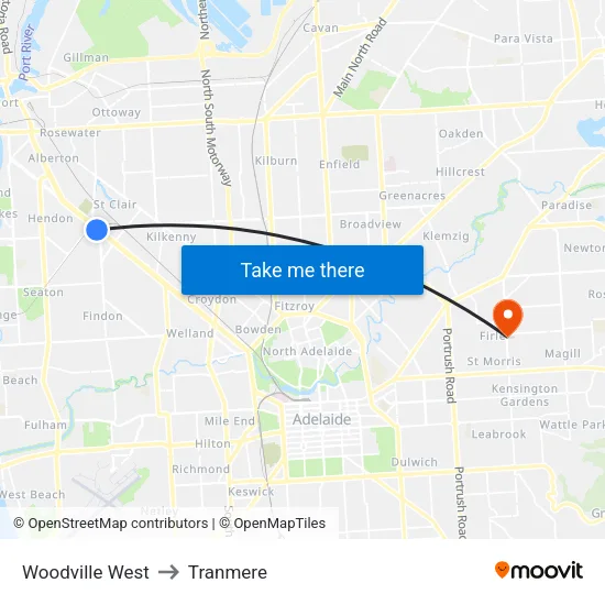 Woodville West to Tranmere map