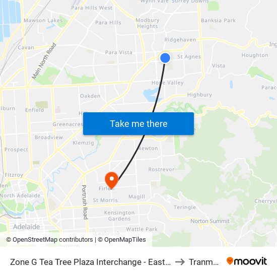 Zone G Tea Tree Plaza Interchange - East side to Tranmere map