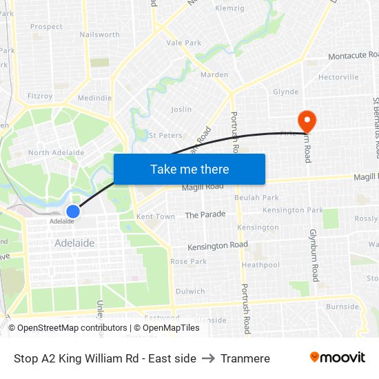 Stop A2 King William Rd - East side to Tranmere map