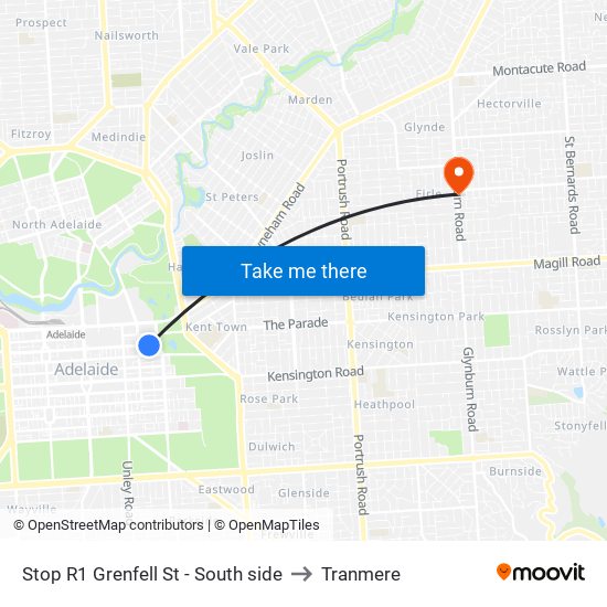 Stop R1 Grenfell St - South side to Tranmere map