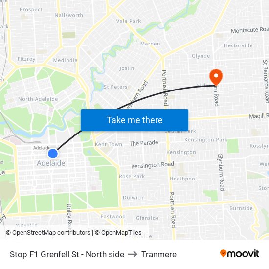 Stop F1 Grenfell St - North side to Tranmere map