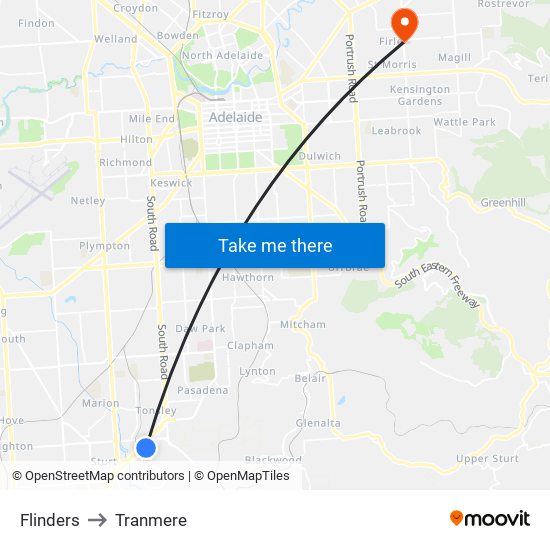 Flinders to Tranmere map