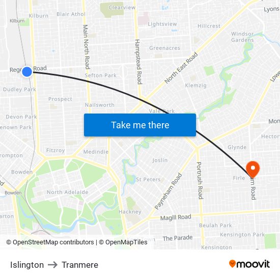 Islington to Tranmere map