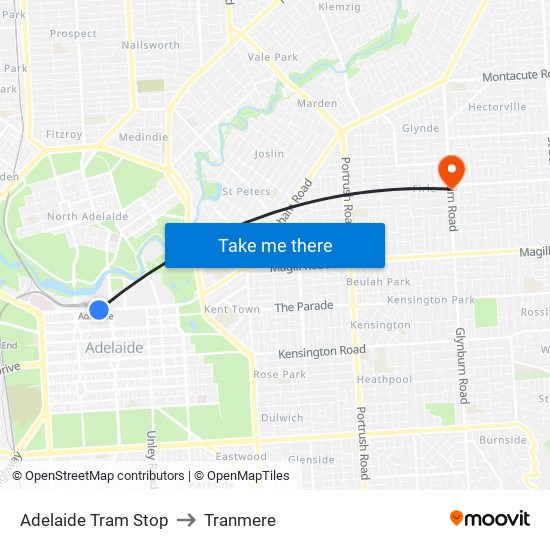 Adelaide Tram Stop to Tranmere map