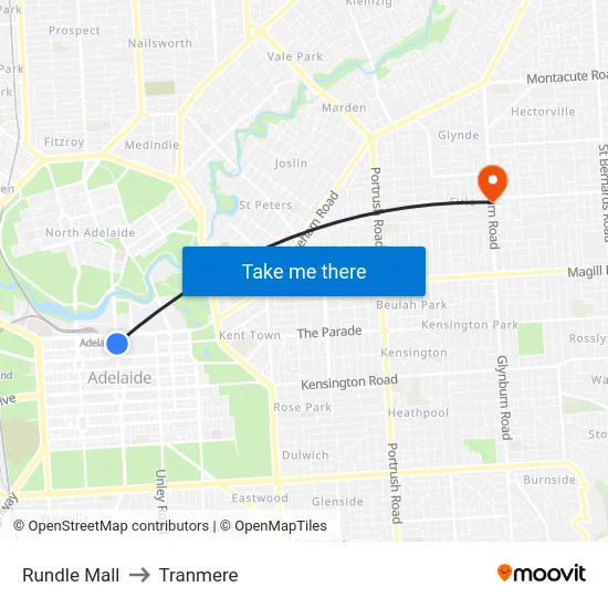 Rundle Mall to Tranmere map