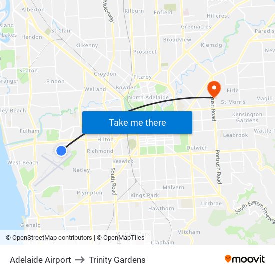 Adelaide Airport to Trinity Gardens map