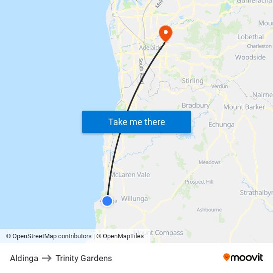 Aldinga to Trinity Gardens map