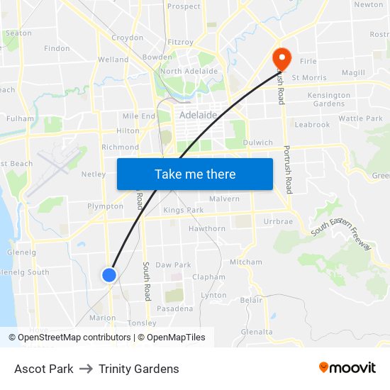 Ascot Park to Trinity Gardens map