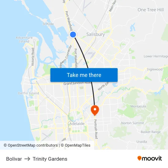 Bolivar to Trinity Gardens map
