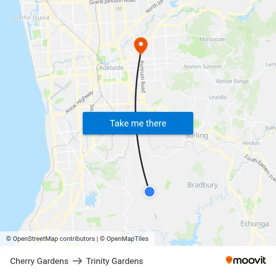 Cherry Gardens to Trinity Gardens map