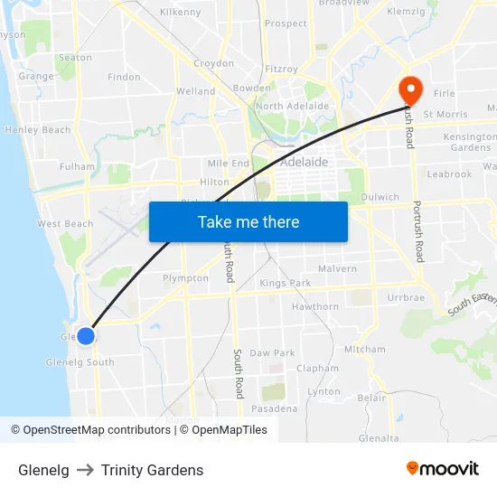 Glenelg to Trinity Gardens map