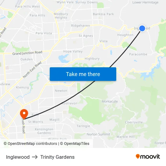 Inglewood to Trinity Gardens map