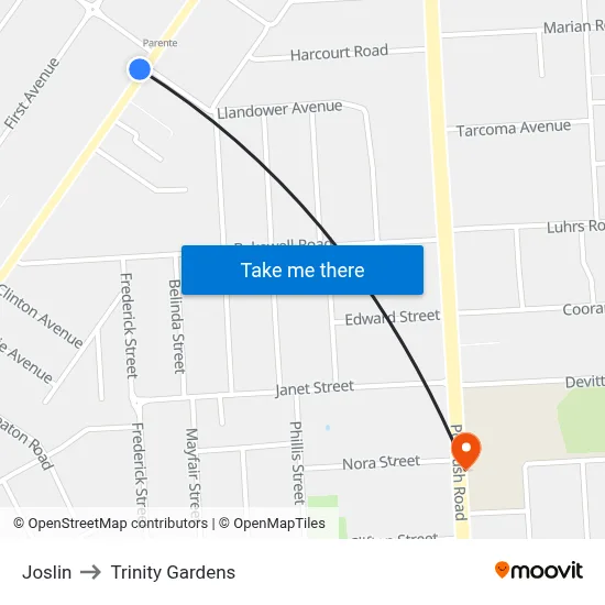 Joslin to Trinity Gardens map